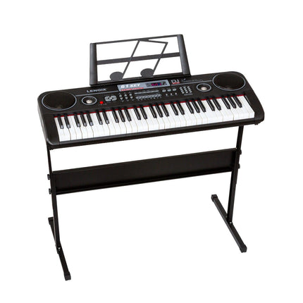 61-Key Electronic Learning Piano Keyboard, Light-Up Keys, LCD Display, with Music Stand Holder.