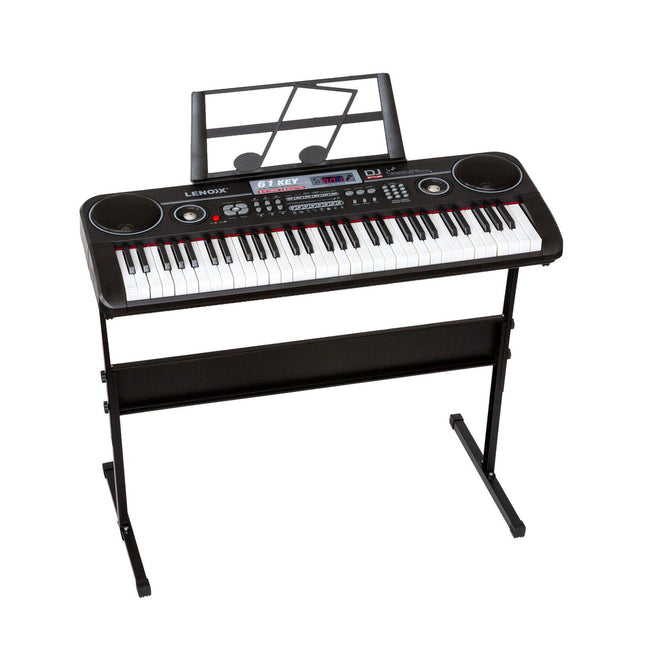 61-Key Electronic Learning Piano Keyboard, Light-Up Keys, LCD Display, with Music Stand Holder.