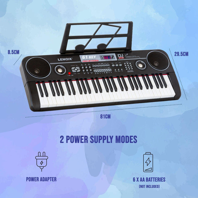 61-Key Electronic Learning Piano Keyboard, Light-Up Keys, LCD Display, with Music Stand Holder.
