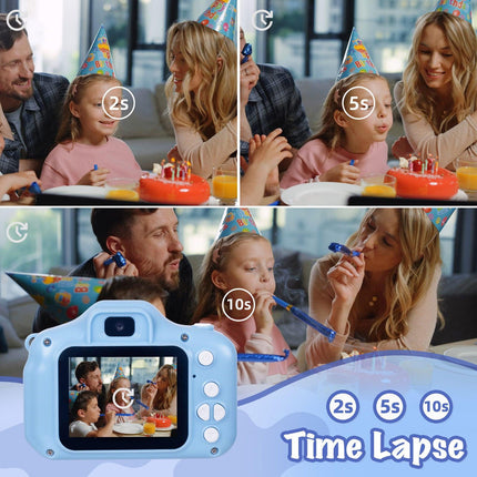 Kids Digital Dual Lens Camera, 4x Zoom and HD Video Recording (Blue).