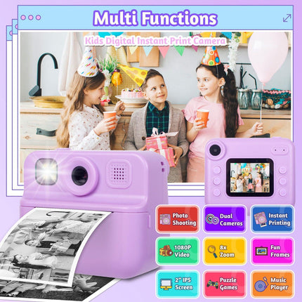 Kids 48MP Instant Print Camera with Dual Lens and 1080P HD Video.