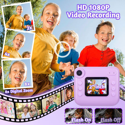 Kids 48MP Instant Print Camera with Dual Lens and 1080P HD Video.