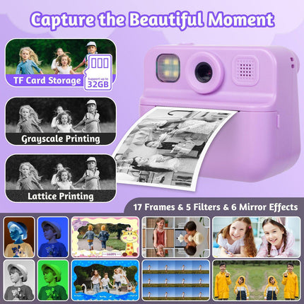 Kids 48MP Instant Print Camera with Dual Lens and 1080P HD Video.