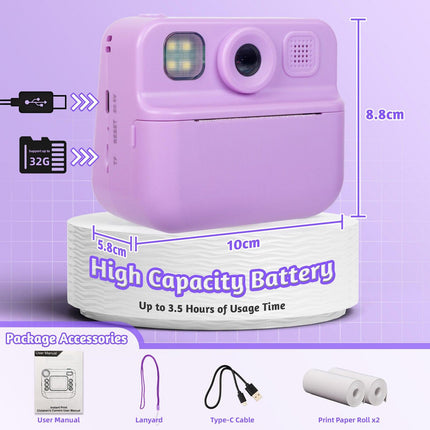 Kids 48MP Instant Print Camera with Dual Lens and 1080P HD Video.