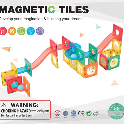 88 Pcs non-toxic STEM Educational, Durable Magnetic Tiles/Puzzle with Storage Bag.