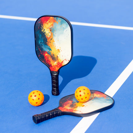 Pickleball Set with 6 Aerodynamic Balls and 2 Fiberglass Paddles.