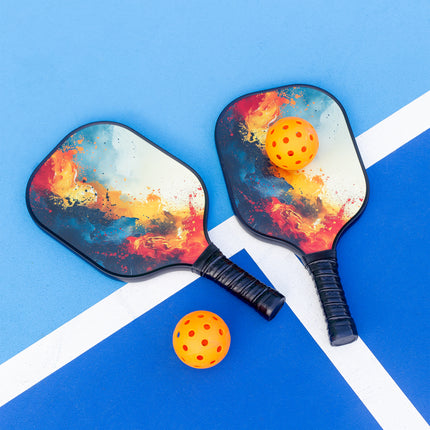 Pickleball Set with 6 Aerodynamic Balls and 2 Fiberglass Paddles.