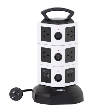 Tower Power Board with 10 Outlets + 2X USB A & 2X USB C.