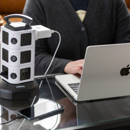 Tower Power Board with 10 Outlets + 2X USB A & 2X USB C.