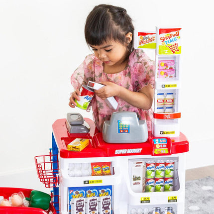 Children's Home Supermarket w/ Toy Cash Register, Trolly, Fruit & More.