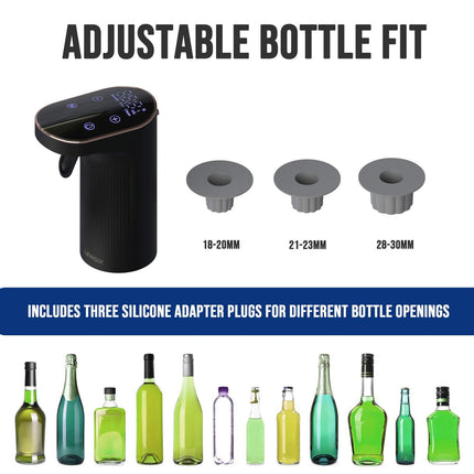 Instant Wine Aerator & Dispenser with Adjustable Bottle Fit.