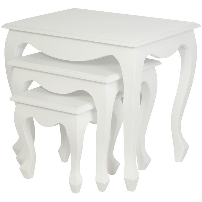 Queen Ann Nest of Table Set of 3 (White).