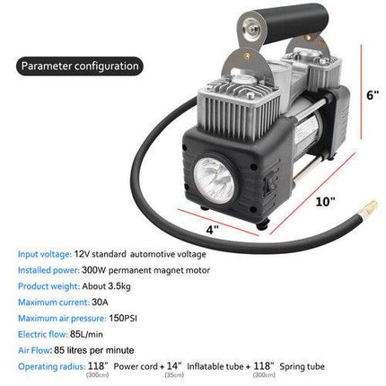 4WD Car Pump Truck 12V 150PSI Car Air Compressor Portable Tyre Deflator Inflator.