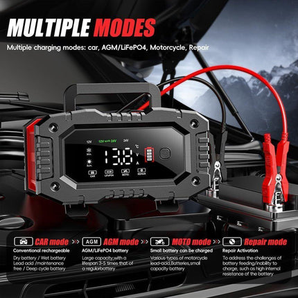 12V 20A/24V 10A Smart Car Battery Charger for Lead Acid LiFePo4 AGM Moto Battery.