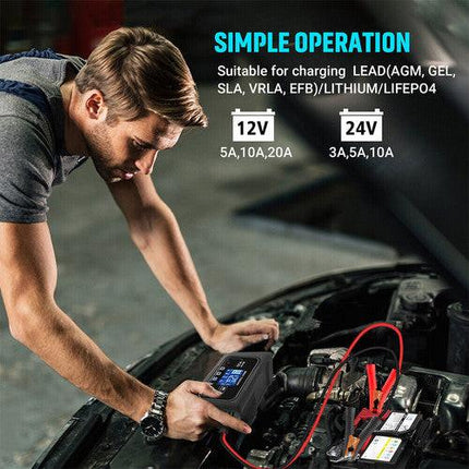 12/24V Automatic Car Battery Charger For Lithium Lifepo4 Lead-Acid AGM/Gel/SLA.