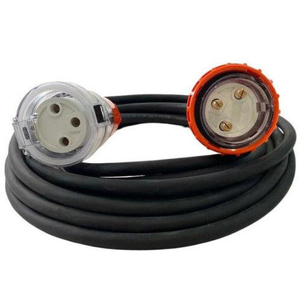 32 Amp 5m 3 Pin Extension Lead Single Phase 250V Rubber Cable Male/Female Plug.
