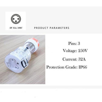 32 Amp 5m 3 Pin Extension Lead Single Phase 250V Rubber Cable Male/Female Plug.