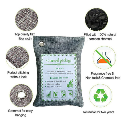 5PCS Air Purifying Bags Activated Bamboo Charcoal Freshener for Car Home Shoes 200g.
