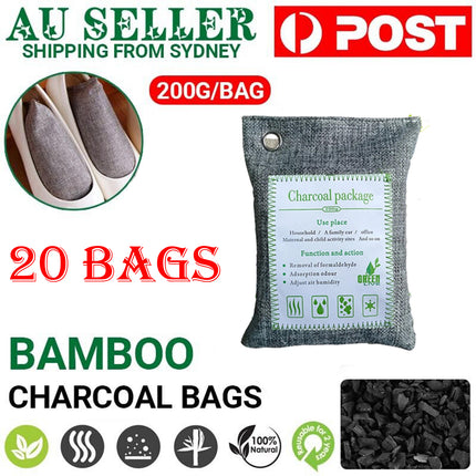20PCS Air Purifying Bags Activated Bamboo Charcoal Freshener for Car Home Shoes 200g.