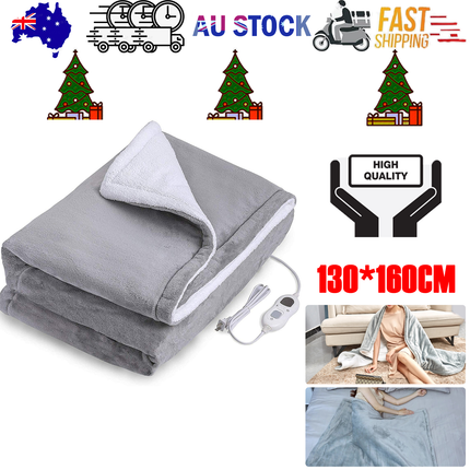 Double-side Flannel Heated Electric Throw Blanket Fast Heating Warm Washable gray.