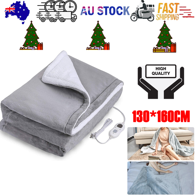 Double-side Flannel Heated Electric Throw Blanket Fast Heating Warm Washable gray.