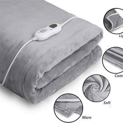 Double-side Flannel Heated Electric Throw Blanket Fast Heating Warm Washable gray.