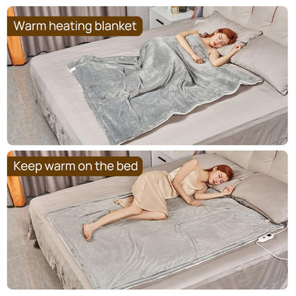 Double-side Flannel Heated Electric Throw Blanket Fast Heating Warm Washable gray.