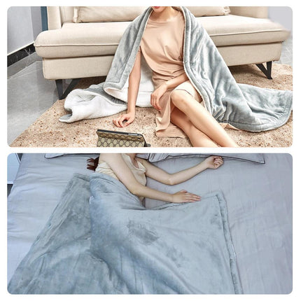 Double-side Flannel Heated Electric Throw Blanket Fast Heating Warm Washable gray.