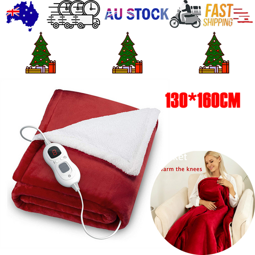Double-side Flannel Heated Electric Throw Blanket Fast Heating Warm Washable red.