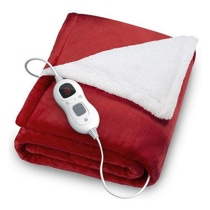 Double-side Flannel Heated Electric Throw Blanket Fast Heating Warm Washable red.