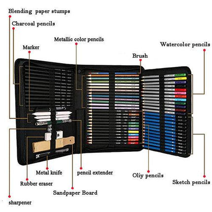 72pcs Professional Drawing Artist Kit Set Pencils and Sketch Charcoal Art Tools.