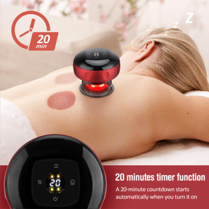 12 levels Electric Cupping Therapy Smart Scraping Massager Red Light Heating Body Slimming Red.