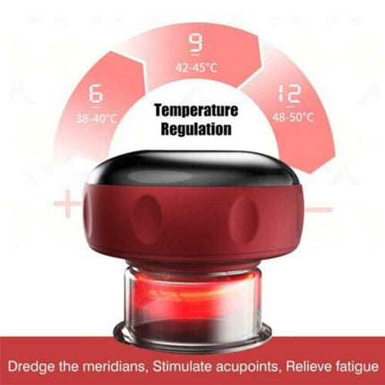 12 levels Electric Cupping Therapy Smart Scraping Massager Red Light Heating Body Slimming Red.