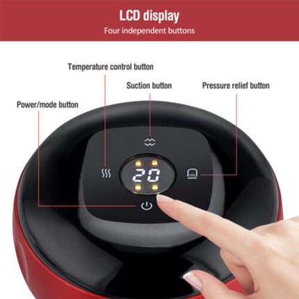 12 levels Electric Cupping Therapy Smart Scraping Massager Red Light Heating Body Slimming Red.