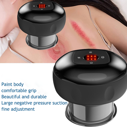 12 levels Electric Cupping Therapy Smart Scraping Massager Red Light Heating Body Slimming Black.