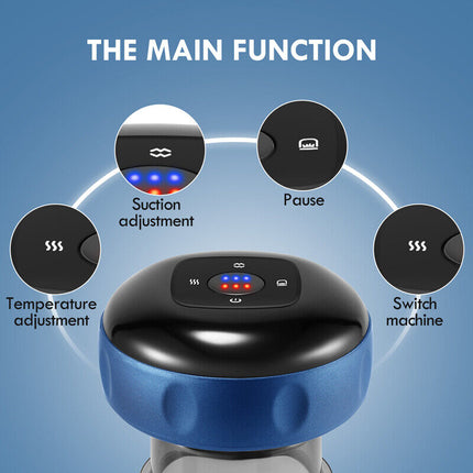 12 levels Electric Cupping Therapy Smart Scraping Massager Red Light Heating Body Slimming Blue.