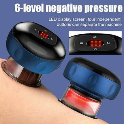 12 levels Electric Cupping Therapy Smart Scraping Massager Red Light Heating Body Slimming Blue.