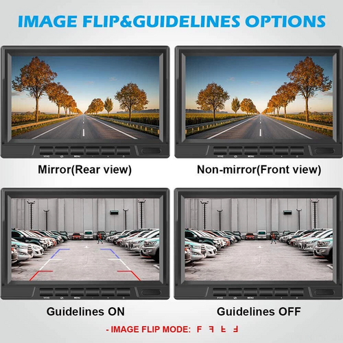 Wireless 4-Channel Split 7" Screen Monitor w/4 Reversing Camera Kit for Truck Trailer Bus.