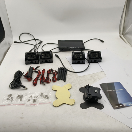 Wireless 4-Channel Split 7" Screen Monitor w/4 Reversing Camera Kit for Truck Trailer Bus.