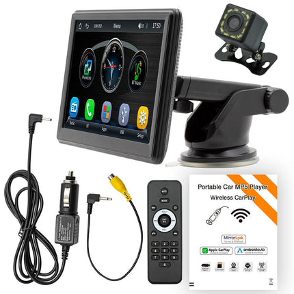 7 inch Portable Wireless Car Radio Auto Stereo Apple Carplay Android Bluetooth + Cam.