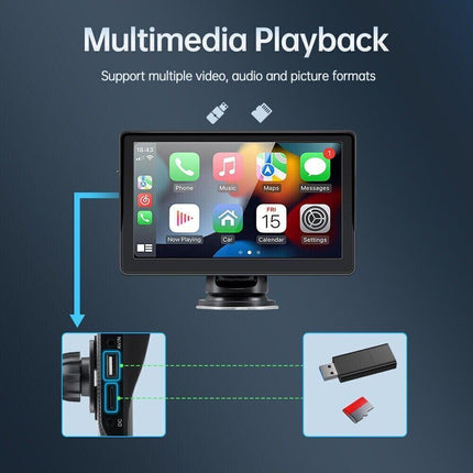 7 inch Portable Wireless Car Radio Auto Stereo Apple Carplay Android Bluetooth + Cam.