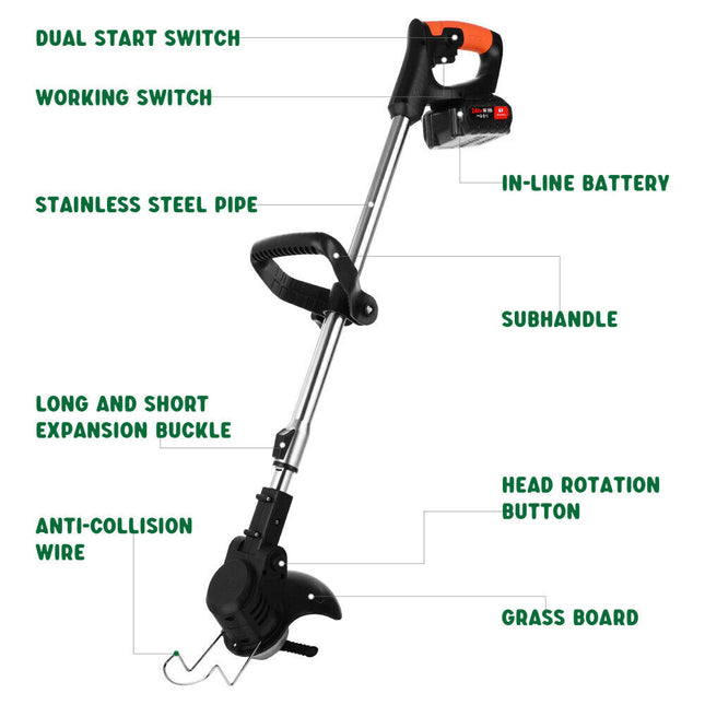 3in1 Cordless Grass Trimmer Grass Lawn Brush Cutter Whipper Snipper with 1 Battery.
