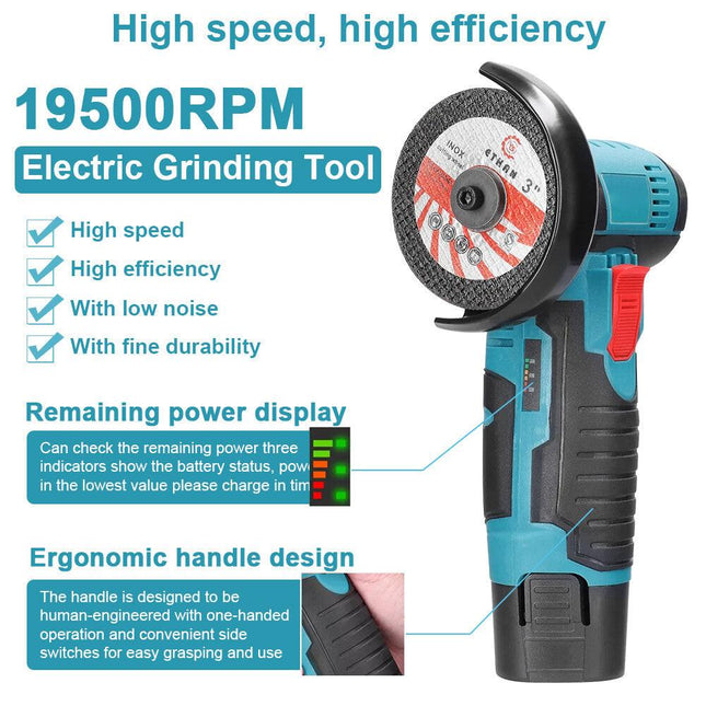800W Mini Cordless Brushless Angle Grinder Cutting Tool W/ 2x Battery & Charger.