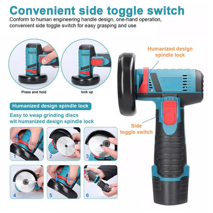 800W Mini Cordless Brushless Angle Grinder Cutting Tool W/ 2x Battery & Charger.