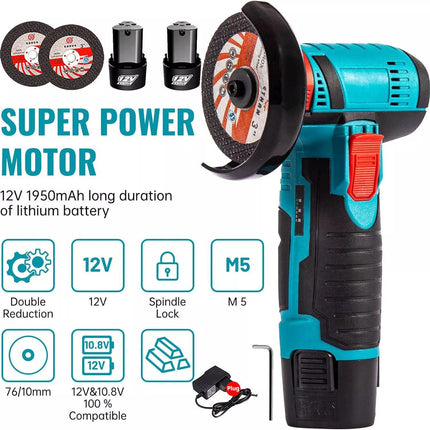 800W Mini Cordless Brushless Angle Grinder Cutting Tool W/ 2x Battery & Charger.