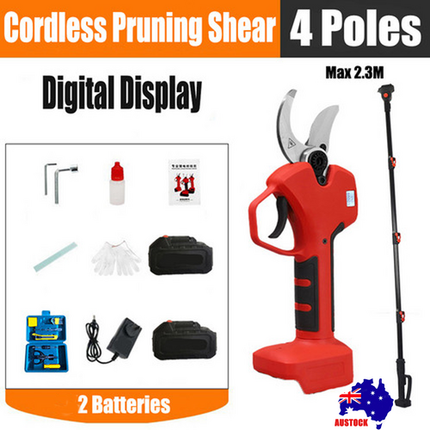 Cordless Brushless 4 Pole Pruning Shear Secateur With 2 Batteries Bush Cutter RED.
