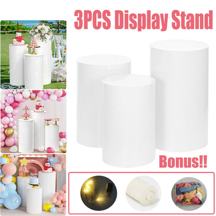 3PCS Display Stand Round Cylinder Pedestal w/ Balloon Set + LED Strip Wedding AU.