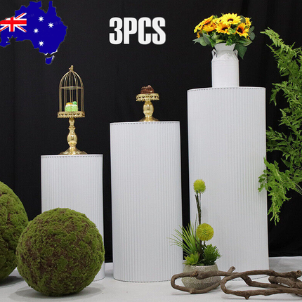 3x Metal Wedding Plinths Cylinder Pedestal Stand Ripple Cake Dessert Display.