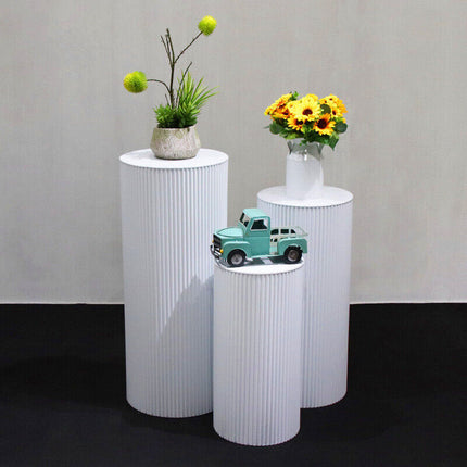 3x Metal Wedding Plinths Cylinder Pedestal Stand Ripple Cake Dessert Display.