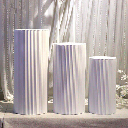 3x Metal Wedding Plinths Cylinder Pedestal Stand Ripple Cake Dessert Display.